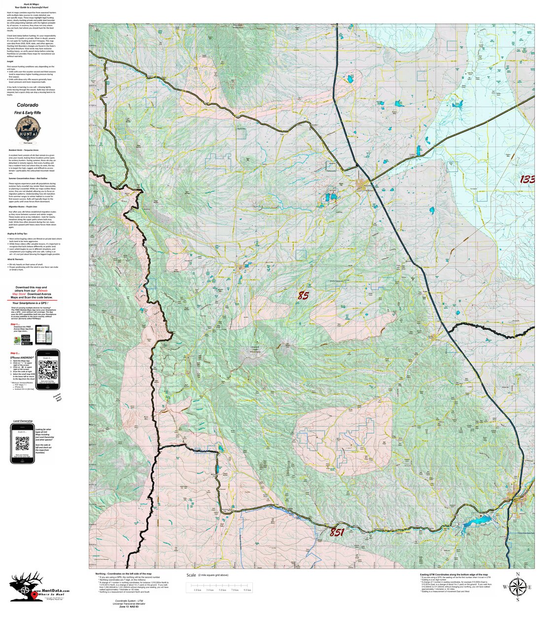 Colorado Unit 85 Recommended First Rifle Areas Map by HuntAI | Avenza Maps