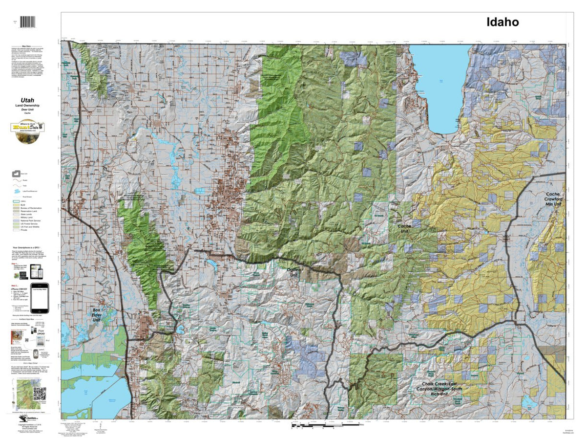 Cache Utah Mule Deer Hunting Unit Map with Land Ownership by HuntData