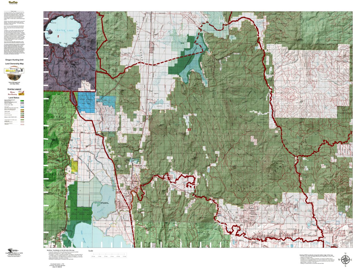 Oregon Hunting Unit 33, Sprague Land Ownership Map by HuntData LLC