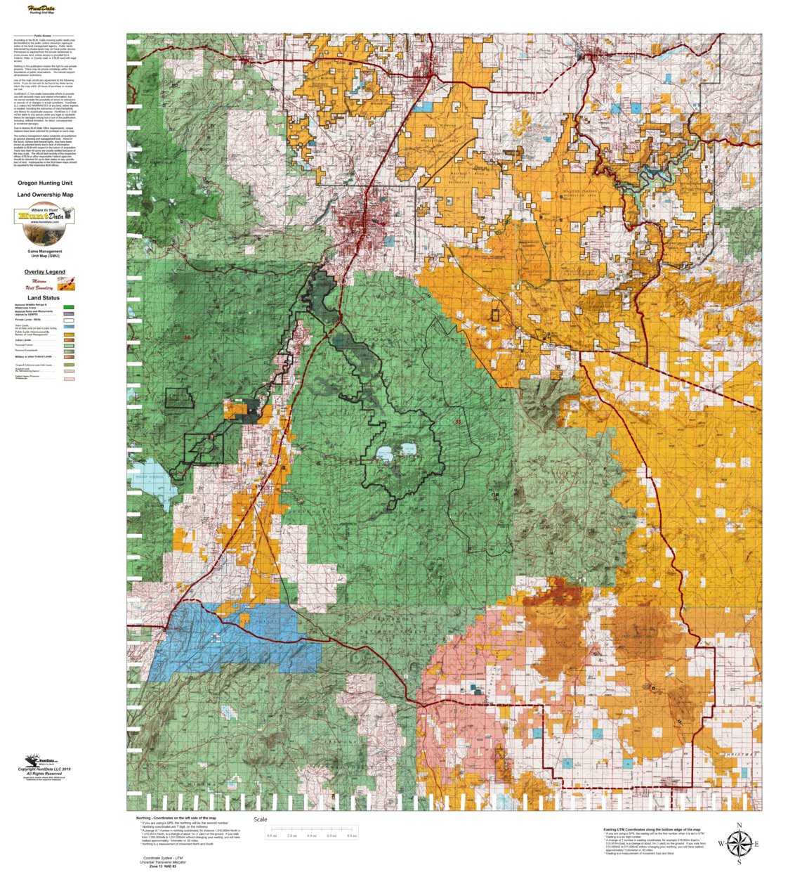 Applegate Unit Map Oregon Hunting Unit 35, Paulina Land Ownership Map by HuntData LLC ...