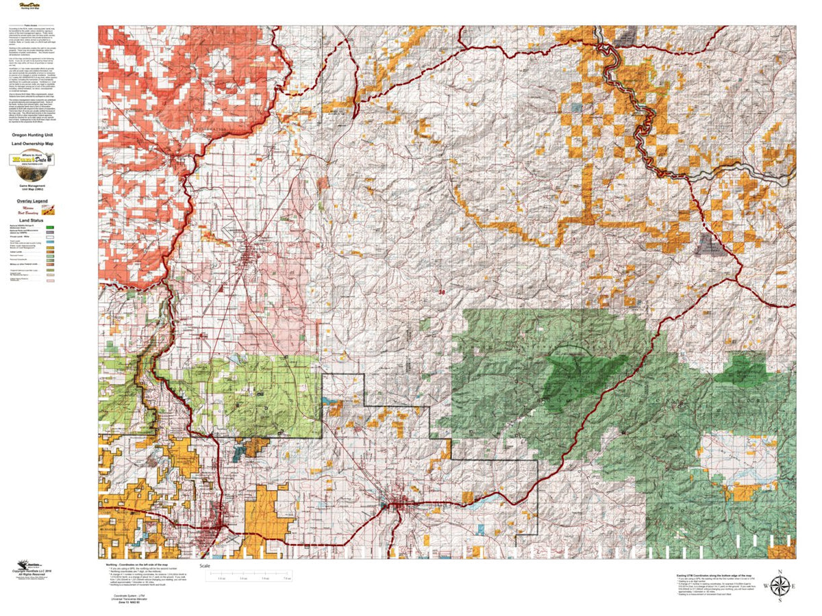 Applegate Unit Map Oregon Hunting Unit 38, Grizzly Land Ownership Map by HuntData LLC ...