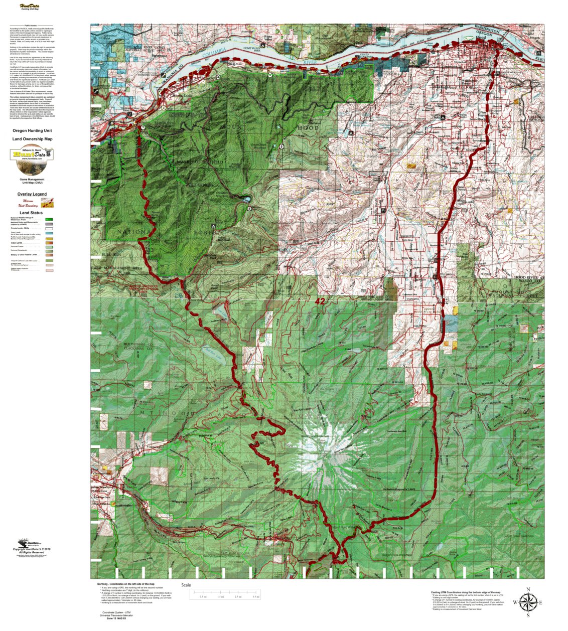 Oregon Hunting Unit 42, Hood Land Ownership Map by HuntData LLC ...