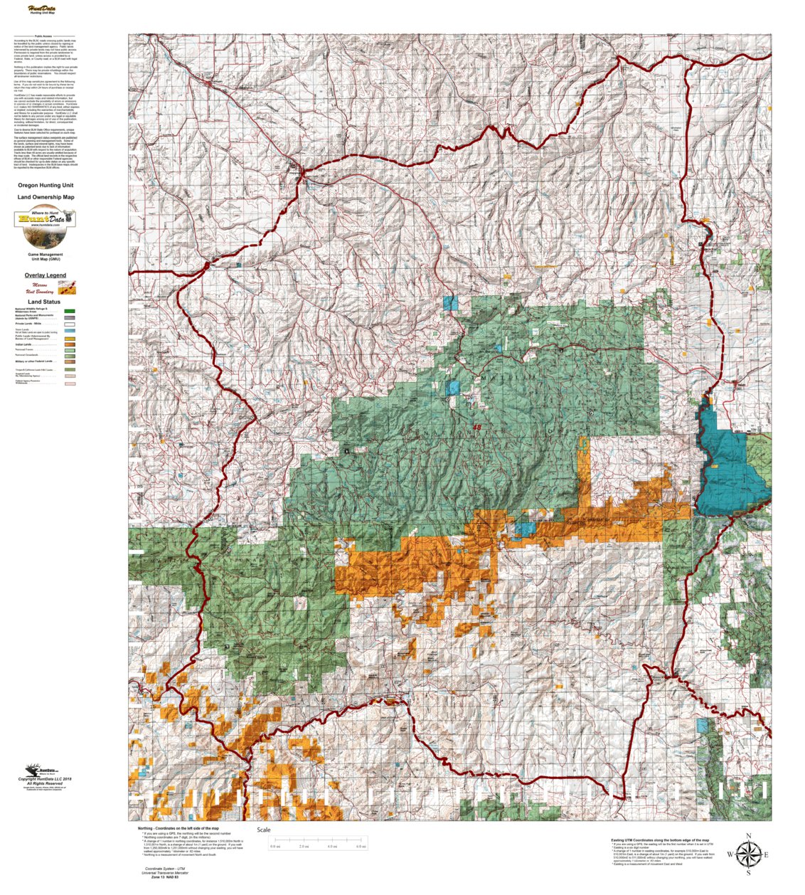 Oregon Hunting Unit 48, Heppner Land Ownership Map by HuntData LLC ...