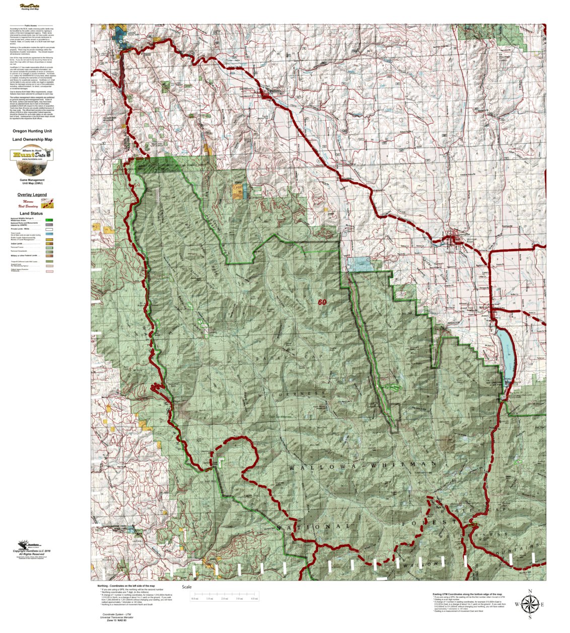Oregon Hunting Unit 60, Minam Land Ownership Map by HuntData LLC ...