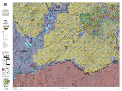 HuntData LLC San Juan Bull Elk (South) Utah Elk Hunting Unit Map with Land Ownership and Concentrations digital map