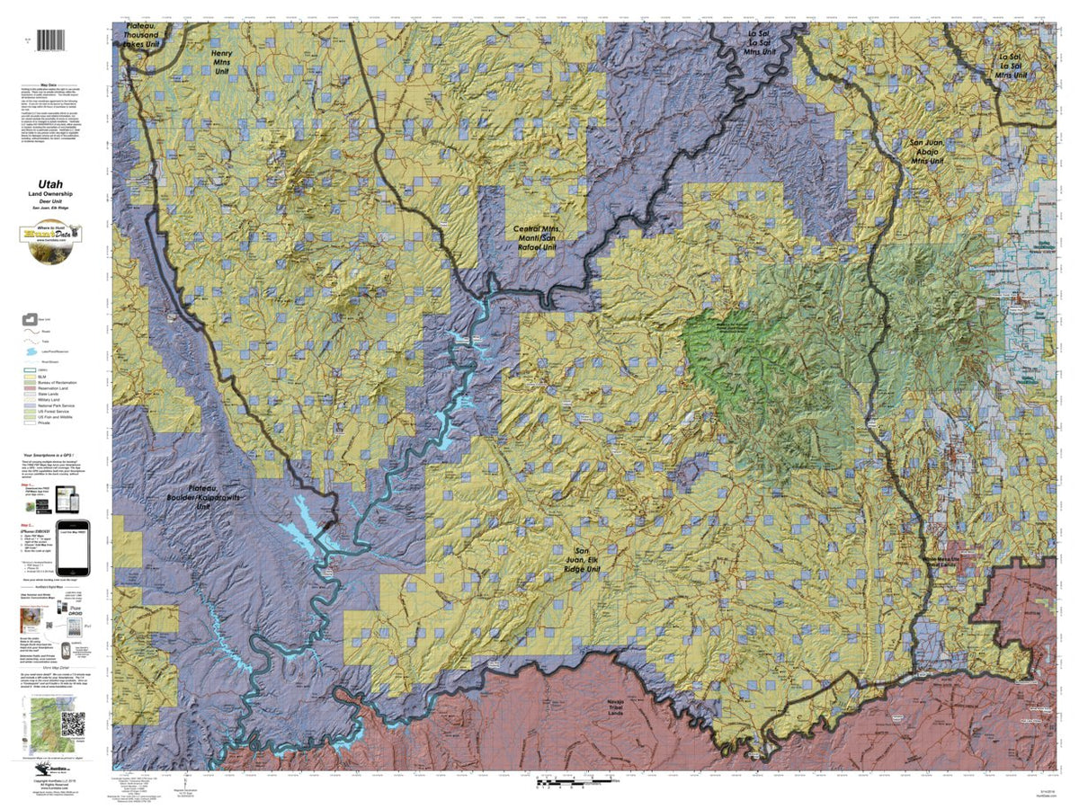 San Juan, Elk Ridge Utah Mule Deer Hunting Unit Map with Land Ownership ...