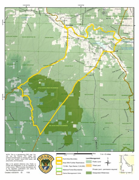 Hunt Distance Map Controlled Hunt Areas - California Sheep - Hunt Area 41-1 Map by Idaho ...