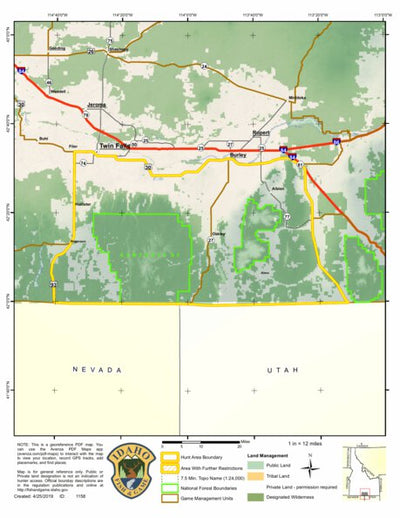Idaho Department of Fish & Game Controlled Hunt Areas - California Sheep - Hunt Area 55 digital map