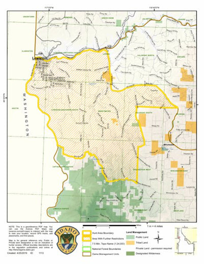 Idaho Department of Fish & Game Controlled Hunt Areas - Deer - Hunt Area 11-1X digital map