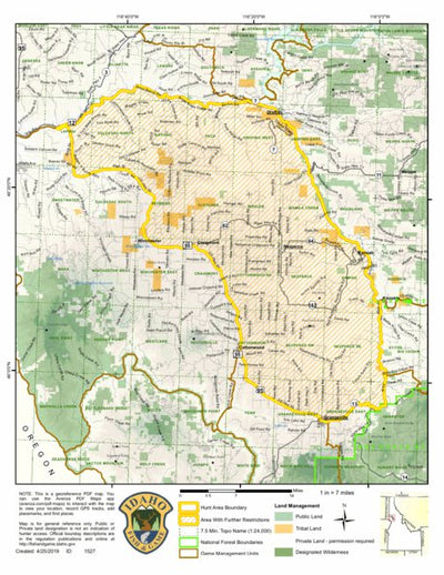 Idaho Department of Fish & Game Controlled Hunt Areas - Deer - Hunt Area 11A-1X digital map