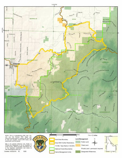 Idaho Department of Fish & Game Controlled Hunt Areas - Deer - Hunt Area 15-1X digital map