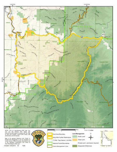 Idaho Department of Fish & Game Controlled Hunt Areas - Deer - Hunt Area 16-1X digital map