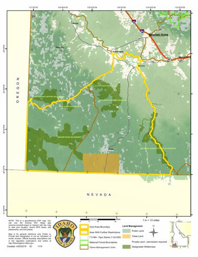 Idaho Department of Fish & Game Controlled Hunt Areas - Deer - Hunt Area 41-1 digital map