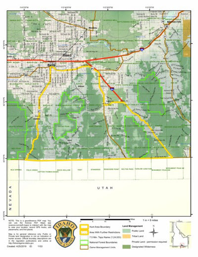 Idaho Department of Fish & Game Controlled Hunt Areas - Deer - Hunt Area 55-1 digital map