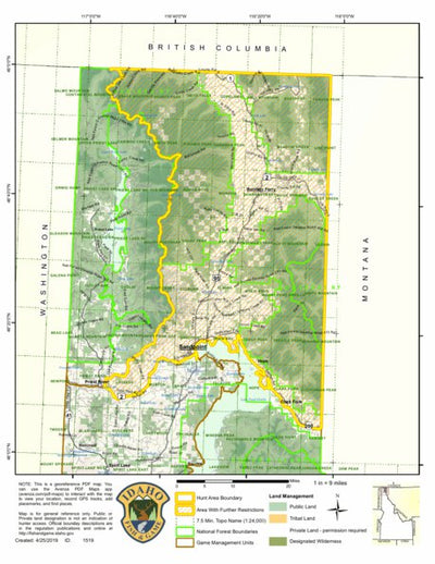 Idaho Department of Fish & Game Controlled Hunt Areas - Elk - Hunt Area 1, Section 1 digital map