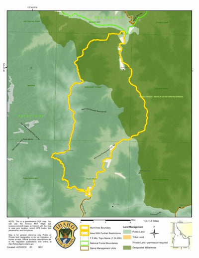 Idaho Department of Fish & Game Controlled Hunt Areas - Elk - Hunt Area 19A-1 digital map