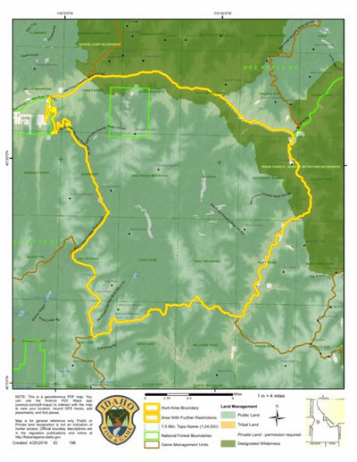 Idaho Department of Fish & Game Controlled Hunt Areas - Elk - Hunt Area 19A digital map