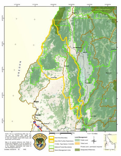 Idaho Department of Fish & Game Controlled Hunt Areas - Elk - Hunt Area 22-1 digital map