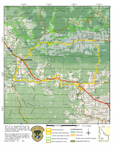 Idaho Department of Fish & Game Controlled Hunt Areas - Elk - Hunt Area 45 digital map