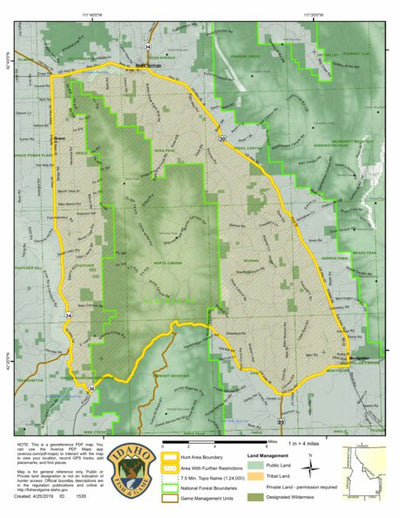 Idaho Department of Fish & Game Controlled Hunt Areas - Elk - Hunt Area 75-1X digital map