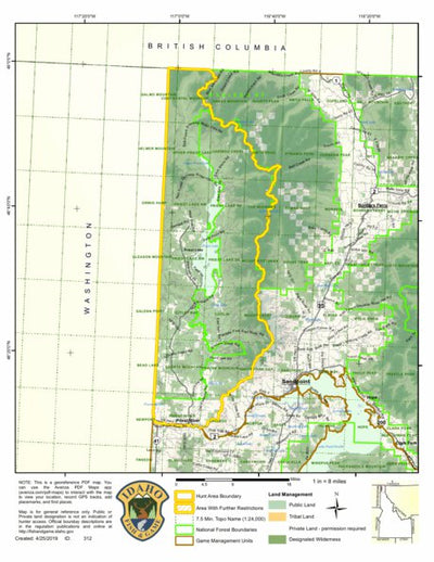 Idaho Department of Fish & Game Controlled Hunt Areas - Moose - Hunt Area 1-1 digital map
