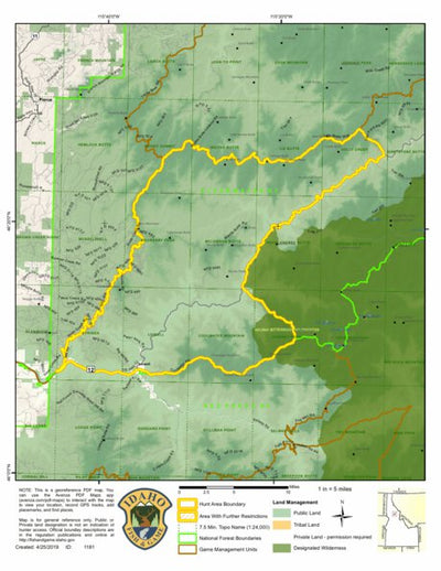 Idaho Department of Fish & Game Controlled Hunt Areas - Moose - Hunt Area 12-5 digital map