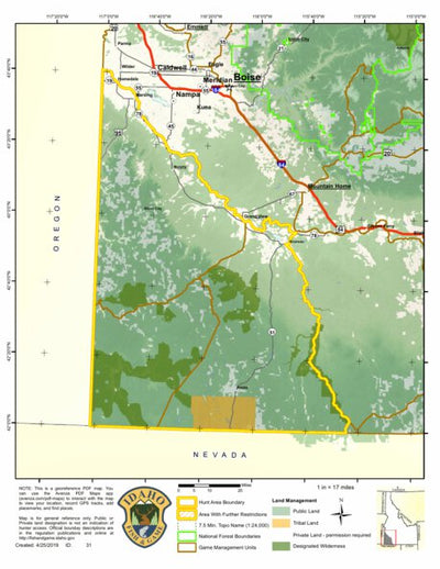 Idaho Department of Fish & Game Controlled Hunt Areas - Pronghorn - Hunt Area 40-1 digital map