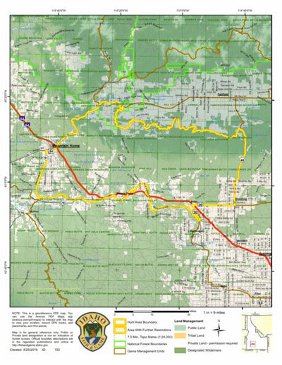 Idaho Department of Fish & Game Controlled Hunt Areas - Pronghorn - Hunt Area 45-1 digital map