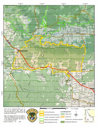 Idaho Department of Fish & Game Controlled Hunt Areas - Pronghorn - Hunt Area 45-1X digital map