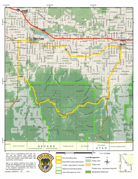 Controlled Hunt Areas - Pronghorn - Hunt Area 54-1 Map by Idaho