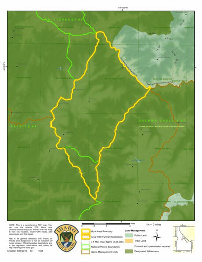 Idaho Department of Fish & Game Controlled Hunt Areas - Rocky Mtn Sheep - Hunt Area 20A digital map