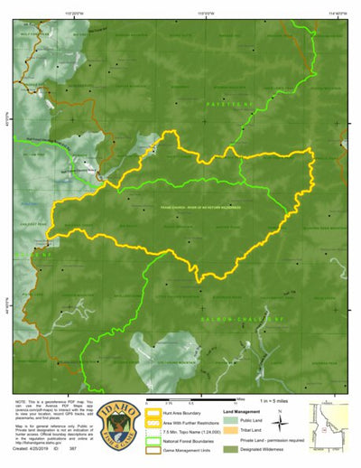 Idaho Department of Fish & Game Controlled Hunt Areas - Rocky Mtn Sheep - Hunt Area 27-1 digital map