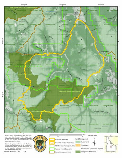 Idaho Department of Fish & Game Controlled Hunt Areas - Rocky Mtn Sheep - Hunt Area 36AL digital map