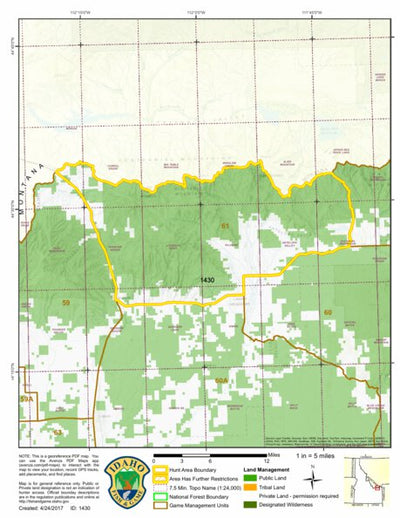 Idaho Department of Fish & Game General Season Hunt Areas - Bear - Portion of Unit 61 digital map