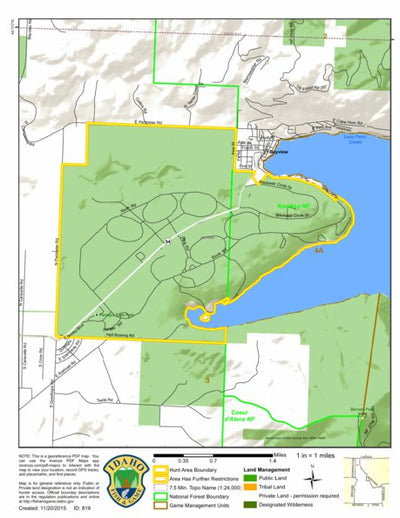 Idaho Department of Fish & Game General Season Hunt Areas - Deer - Unit 2 (Farragut SP Only) digital map
