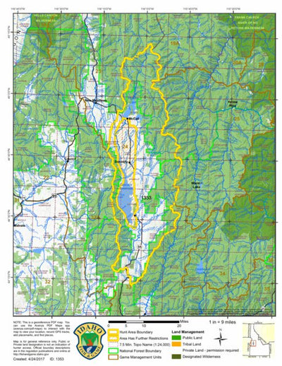 Idaho Department of Fish & Game General Season Hunt Areas - Deer - Unit 24 (Exception) digital map