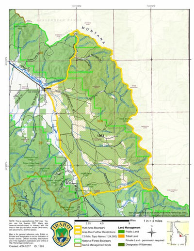 Idaho Department of Fish & Game General Season Hunt Areas - Deer - Unit 30A (Private Land Only) digital map