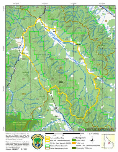 Idaho Department of Fish & Game General Season Hunt Areas - Deer - Unit 37 (Exception) digital map