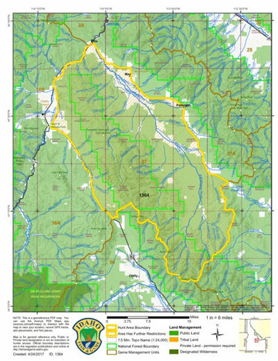 Idaho Department of Fish & Game General Season Hunt Areas - Deer - Unit 37 (Private Land Only) digital map