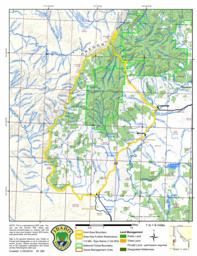 Idaho Department of Fish & Game General Season Hunt Areas - Elk - Brownlee Zone digital map