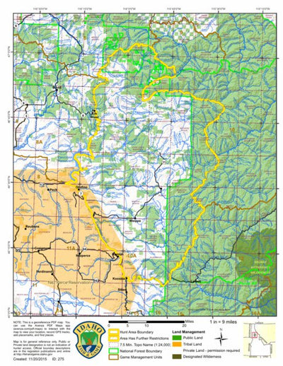Idaho Department of Fish & Game General Season Hunt Areas - Elk - Dworshak Zone digital map