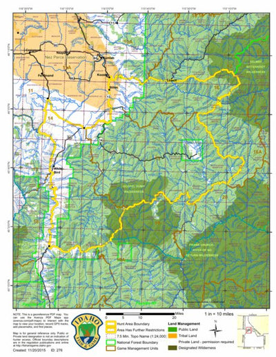 Idaho Department of Fish & Game General Season Hunt Areas - Elk - Elk City Zone digital map