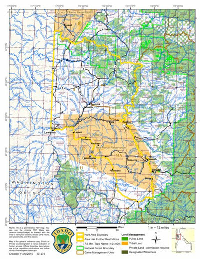 Idaho Department of Fish & Game General Season Hunt Areas - Elk - Palouse Zone digital map