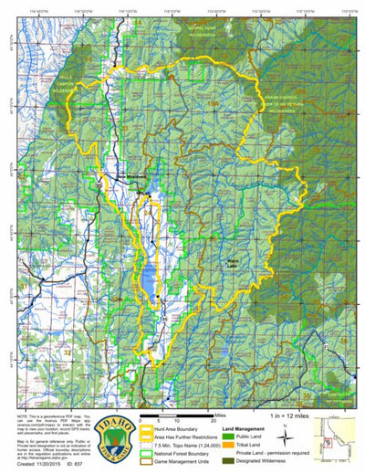 Idaho Department of Fish & Game General Season Hunt Areas - Elk - Portion of McCall Zone digital map