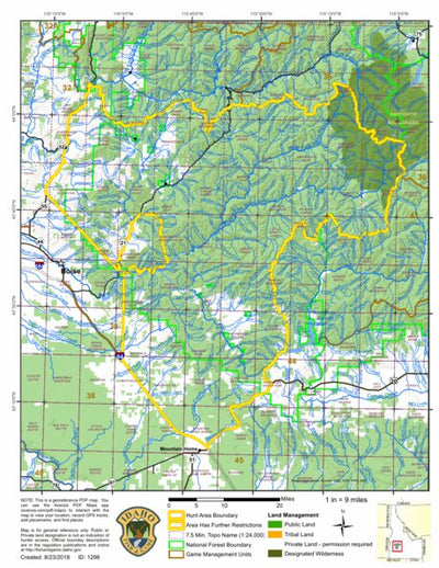 Idaho Department of Fish & Game General Season Hunt Areas - Elk - Portion of Unit 39 (Exception) digital map