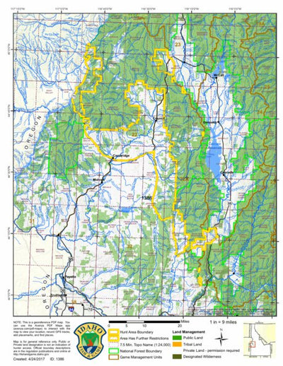 Idaho Department of Fish & Game General Season Hunt Areas - Elk - Portion of Units 22 and 32A digital map