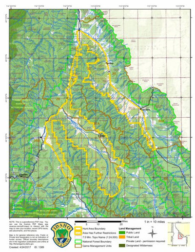 Idaho Department of Fish & Game General Season Hunt Areas - Elk - Portion of Units 29, 37 and 37A digital map