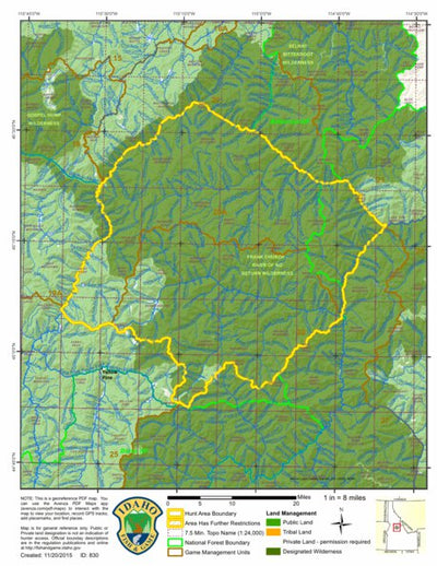 Idaho Department of Fish & Game General Season Hunt Areas - Elk - Units 20A and 26 digital map