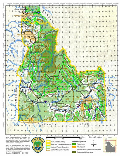 Idaho Department of Fish & Game General Season Hunt Areas - Forest Grouse - Remainder of the state of Idaho not in Panhandle Zone digital map