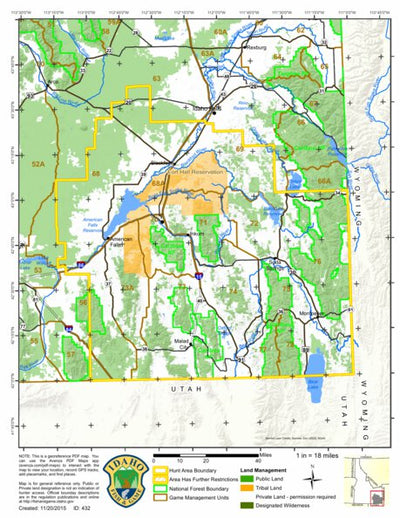 Idaho Department of Fish & Game General Season Hunt Areas - Furbearer - Bannock, Bear Lake, Bingham, Caribou, Franklin, and Others digital map